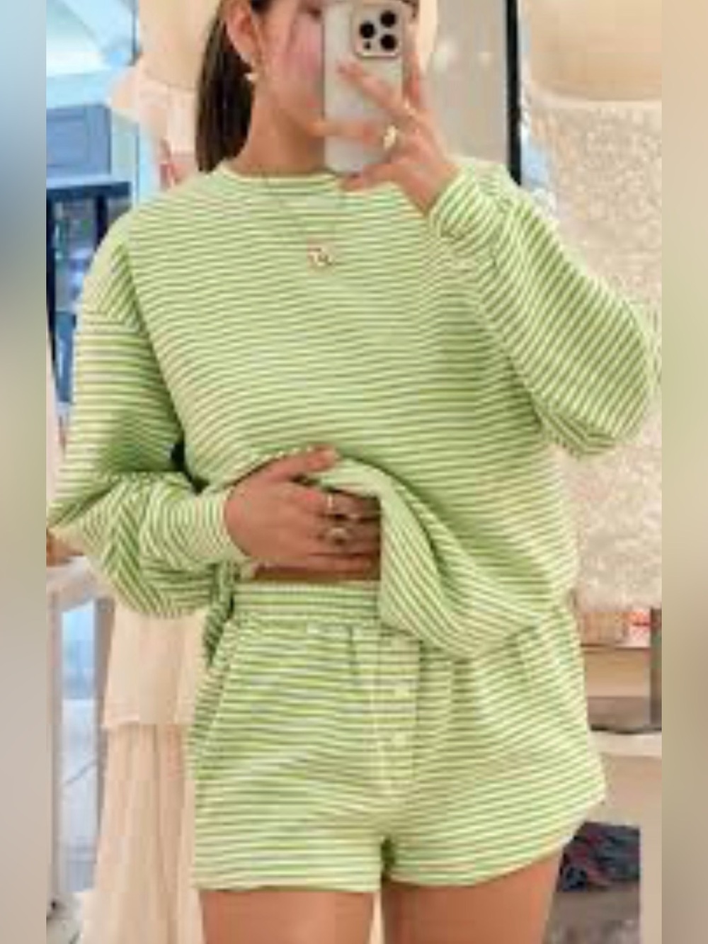 231. Le Lis Green and White Striped Lounge Set